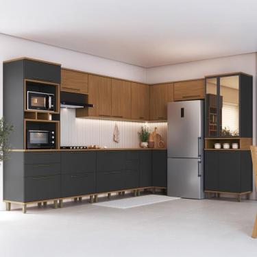 Imagem de Cozinha Modulada Completa Fidelitá França 9 Peças 603cm 19 Portas 4 Gavetas Com Tampo Freijó/grafite