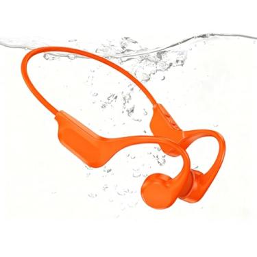 Imagem de Hostena Fones de ouvido IP68 à prova d'água de condução óssea com design de orelha aberta, leitor de MP3 de 32 GB integrado para natação, exercícios, corrida, ciclismo (laranja)