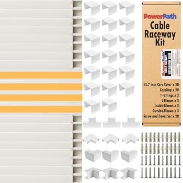Imagem de Kit de pista de gerenciamento de cabos – 20 unidades de hider de fio de PVC de 39,9 cm com conectores, cantos T e L, cantos internos e externos, parafusos – capa de cabo de parede pintável para TV