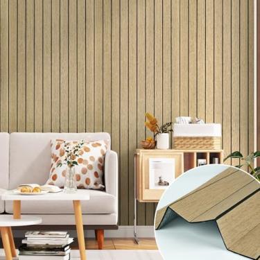 Imagem de Yullpaper Papel de parede de painel de parede de ripas de madeira, descasque e cole painéis de madeira para parede, papel de parede autoadesivo para quarto, sala de estar, vinil, papel de contato de