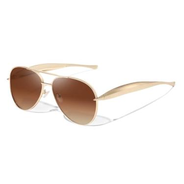 Imagem de Óculos de sol aviador retrô dourado para mulheres e homens, óculos de sol grandes de metal dos anos 70, Dourado/marrom