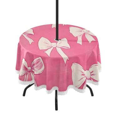 Imagem de CEBUGI Toalha de mesa redonda para uso externo, estampa de laço, impermeável, com furo Umberlla, capa de mesa lavável para pátio, cozinha, sala de jantar, 152 cm
