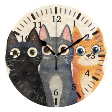 Imagem de CEBUGI 1 Gatos fofos, 1 relógio de parede operado por bateria, relógios de parede silenciosos sem tique-taque para cozinha, banheiro, quarto, escritório, decoração 25,4 cm