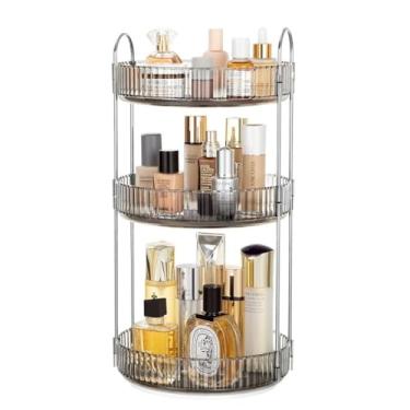 Imagem de Organizador Multiuso Triplo, Plástico e Metal, Transparente, 23x47 cm, 3 Compartimentos, para Maquiagem e Cosméticos