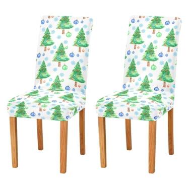Imagem de Wassud Capa de cadeira elástica para sala de jantar e bolas de Natal capas protetoras de assento laváveis conjunto de 2