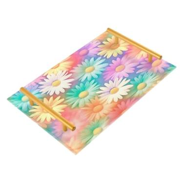 Imagem de Wassud Margaridas coloridas (2) bandeja de banheiro com alças organizador de perfume de joias de acrílico para banheiro, quarto, cozinha, balcão 30 x 20 cm