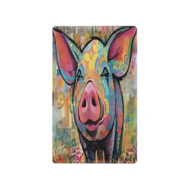 Imagem de Wassud Placa de cobertura para interruptor de luz com pintura de porco feliz, capas de tomadas duplas, placa de parede, decoração de casa, sala de estar, quarto, decoração