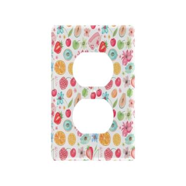 Imagem de Wassud Flores e Frutas Interruptor de Luz Placa Decorativa para Tomadas Elétricas Duplex 4,53 x 2,76 Polegadas