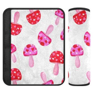 Imagem de Burbuja Capa para cinto de segurança de carro cogumelos vermelhos rosa macio protetor de cinto de segurança de carro para alça de ombro de assento, 1 par pequeno