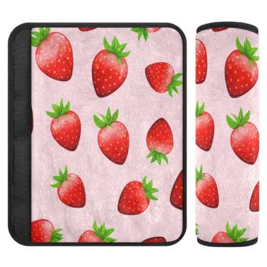 Imagem de Burbuja Capa para cinto de segurança de carro Strawberries Protetor de cinto de segurança de carro macio confortável para alça de ombro de assento, 1 par pequeno