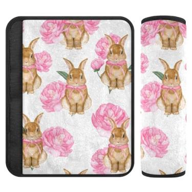 Imagem de Burbuja Capa para cinto de segurança de carro Bunny Flower Protetor de cinto de segurança de carro macio confortável para alça de ombro de assento, 1 par pequeno