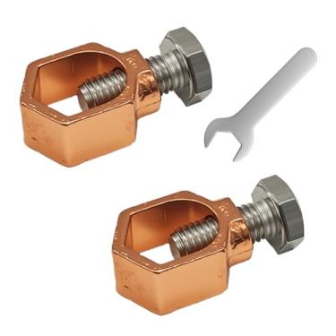 Imagem de Braçadeira de haste de aterramento, ótima para hastes de aterramento de 1/5.1 cm, 5/20.3 cm e 3/10.2 cm (1/5.1 cm - 5/20.3 cm), braçadeira de latão cobre, 2, CP58-ZT)