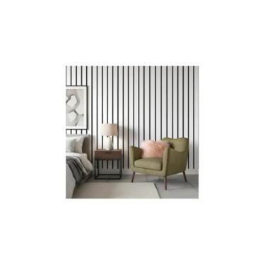 Imagem de Papel de Parede Adesivo PVC Listrado Preto e Branco, 5m x 45cm, Autoadesivo, Removível, 380g