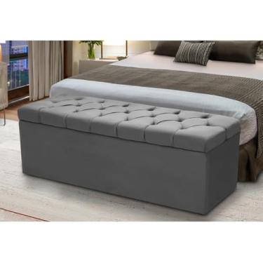 Imagem de Baú Queen Para Quarto: Cama Box em Madeira com Estofamento (Cinza)