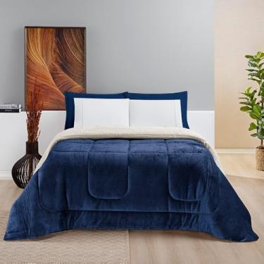 Imagem de Cobertor edredom grosso macio lã de ovelha sherpa coberdrom SOLTEIRO QUEEN e KING (Marinho, Queen)