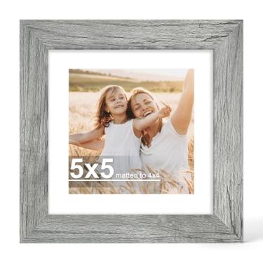 Imagem de Hongkee Porta-retrato 12 x 12 cm com vidro, exiba imagens 10 x 12 cm com tapete ou 12 x 12 cm sem tapete - parede e mesa, molduras de madeira 12 x 12 cm (cinza, 1 pacote)