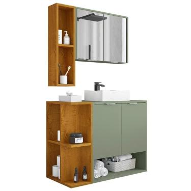 Imagem de Gabinete Banheiro Cuba E Espelheira Lizzi Pistache-naturalle B02 - Mpozenato