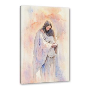 Imagem de Aquarela Jesus Retrato Deus Cristão Arte de Parede Cristo Impressão em Tela Pintura Imagens de Parede para Sala de Estar Decoração de Casa (SKU6,40.6x61.0 cm = (40x60cm), Emoldurado (Tela Embrulhada))