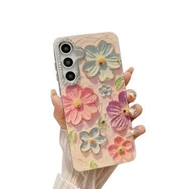 Imagem de Doowear Capa para celular Galaxy A34 5G para mulheres e meninas linda pintura a óleo retrô estampada flor glitter brilhante brilhante protetor de lente de câmera à prova de choque capa de telefone