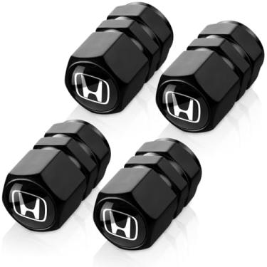 Imagem de Tampas de haste de válvula de pneu para Honda Accord Civic Fit CRV Pilot EX CR-V EX-L tampas de ar de roda de carro de metal tampas de haste de válvula automotiva acessórios 4 peças pretas