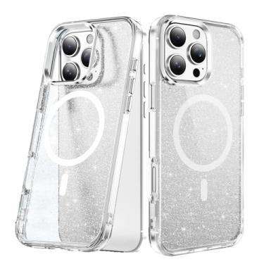 Imagem de COTDINFOR Capa com glitter para iPhone 15 Pro Max, [compatível com Magsafe] Capa de telefone antiamarelamento fofa brilhante para mulheres e meninas, capa de telefone transparente TPU à prova de
