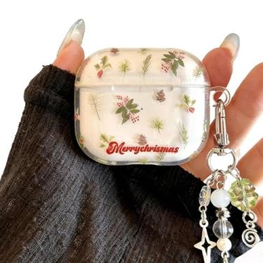 Imagem de AiDianFuYa Capa compatível com AirPods 4 2024 folha de planta capa com flores fofas chaveiro capa para meninas e mulheres (para Airpods 4)