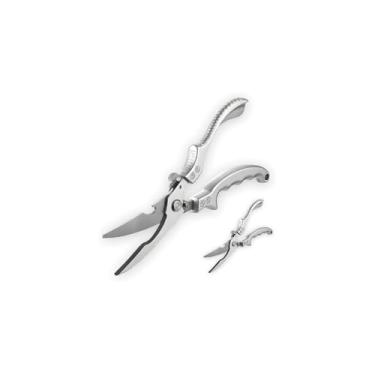 Imagem de Tesoura Culinária para Frango, Aço Inox, Cabo Branco, 23cm, com Trava de Segurança e Mola Automática