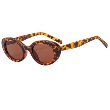 Imagem de Óculos de Sol Vintage Olho de Gato Verde Escuro UV400 Feminino Retrô Multicolorido (Estampa de Leopardo-Marrom)