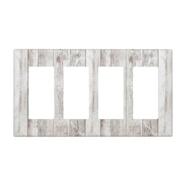 Imagem de Tulpock Capa de interruptor de luz rústica de madeira branca cinza decorativa country fazenda de madeira cinza 4 gangues quadriciclo balancim placa de parede Switchpalte tomada elétrica para banheiro