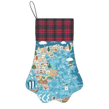 Imagem de SKKNT Meias de Natal com estampa de mapa da Grécia, animais de estimação, decoração de Natal, cães, gatos, árvores, doces, presente, conveniente