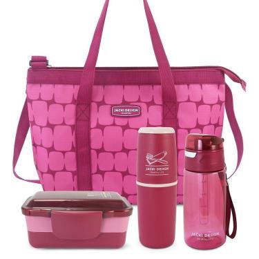 Imagem de Conjunto De Bolsa Térmica Com Pote De Marmita, Porta Escova E Pasta De Dente E Garrafa 500ml Vinho