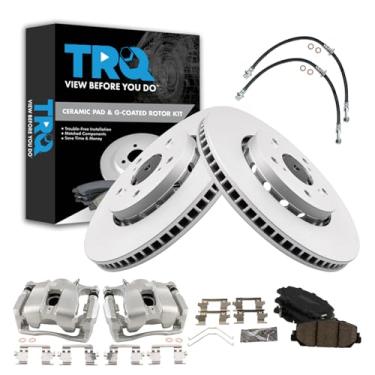 Imagem de TRQ Kit de pastilha de freio frontal e rotor de cerâmica premium revestida com G compatível com Acura RDX 2013-2018