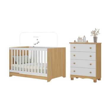 Imagem de Berço Americano 3 Em 1 Com Cômoda 4 Gavetas Dengo Multimóveis MP4690 Madeirado-branco