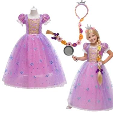 Imagem de Fantasia Infantil Princesa com Vestido Longo Lilás e Rosa + Tiara com Trança – Luxo para Festa, Aniversário e Carnaval (Princesa, P(110 CM))