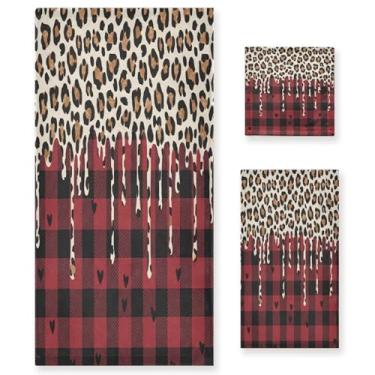 Imagem de Wassud Conjunto de 3 toalhas de banho xadrez leopardo dos namorados, toalhas super macias e absorventes para banheiro, toalhas de banho de secagem rápida, toalha de banho para academia, spa, hotel