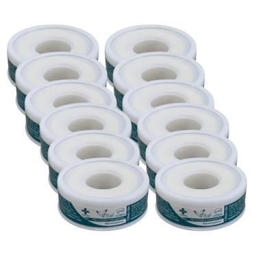 Imagem de Fita Microporosa Hipoalérgica Branca 1,2 cm x 10 m - Kit com 12 Unidades