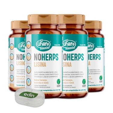 Imagem de Kit 4 NoHerps Lisina Unilife 90 comprimidos Laranja e Acerola + Porta Cápsulas