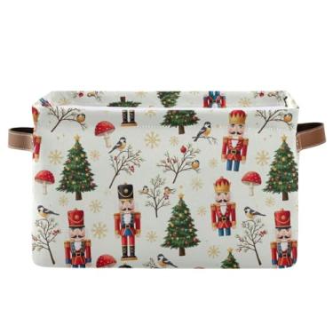 Imagem de Cestas de armazenamento dobráveis de lona – Cestas organizadoras de tecido impermeável de 36 cm com alças para prateleiras quebra-nozes de Natal bege, 1 pacote