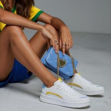 Imagem de Tênis Feminino Branco Casual + Bolsa Transversal Look Brasil Copa Esporte Leve Confortável-Feminino