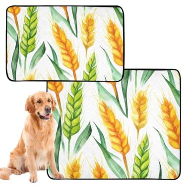 Imagem de Almofadas laváveis de xixi para cães, aquarela, trigo, folhas verdes douradas, reutilizáveis, almofadas de treinamento de filhotes, à prova de vazamento, impermeável, tapete de cercadinho para cães