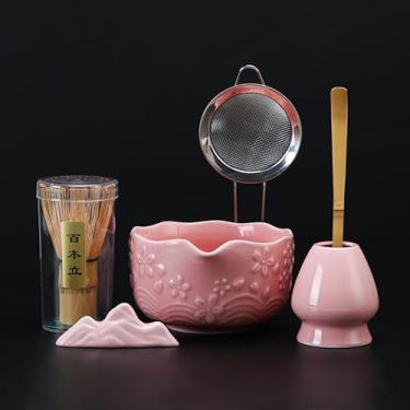 Imagem de Conjunto Matcha, kit matcha de cerâmica e bambu rosa