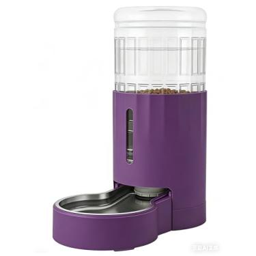 Imagem de JUNSPOW Dispensador automático de água para cães e gatos com filtro 4L com tigela de aço inoxidável, grande capacidade e área para beber sem ruído para animais de estimação (branco)