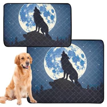 Imagem de TSENQUE Lobo Moonlight Howl tapetes laváveis para xixi para cães de estimação tapete impermeável para caixa almofada reutilizável absorvente cães penico, médio + grande, conjunto de 2