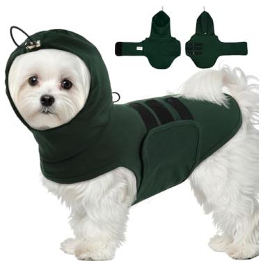 Imagem de MORVIGIVE Colete antiansiedade para cães PP com peito e capuz ajustáveis | Capa de orelha calmante para cães pequenos, camisa de ansiedade macia para fogos de artifício, ruído (verde escuro)