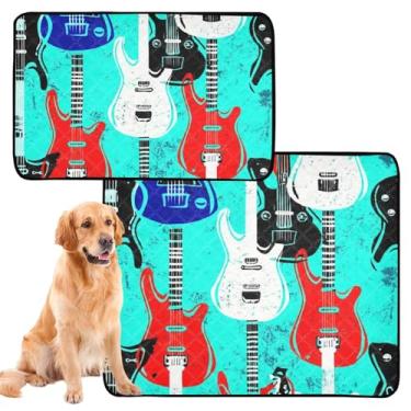 Imagem de Almofadas de xixi, lavável, reutilizável, tapete para gatos de estimação, guitarras acústicas, elétricas, azuis, absorventes para filhotes, tapete impermeável, cercadinho para cães, médio + grande