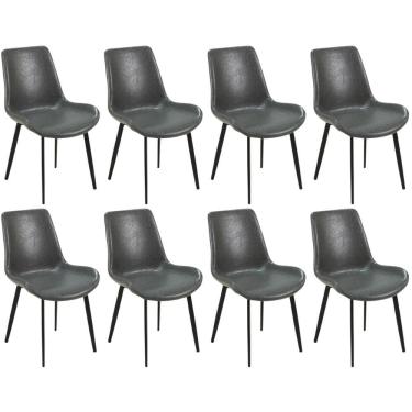 Imagem de Kit 8 Cadeiras De Jantar Estofada Chicago Base Metal - Cinza Escuro