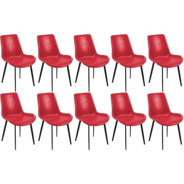 Imagem de Kit 10 Cadeiras De Jantar Estofada Chicago Base Metal - Vermelho