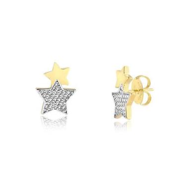 Imagem de Brinco Estrela Dupla Com Pedras De Zircônias Folheado A Ouro - Radhau 