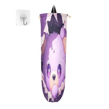 Imagem de Suporte de saco plástico de parede urso atrás da roxo, bolsa organizadora de parede, protetor de sacola de plástico