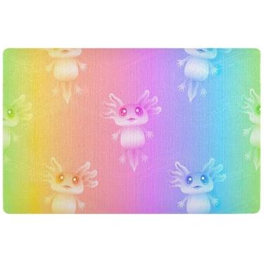 Imagem de TSENQUE Tapete de porta interior de axolote de desenho animado arco-íris personalizado fofo tapete de boas-vindas decoração de porta da frente tapetes de entrada laváveis para dentro de casa 81 x 50